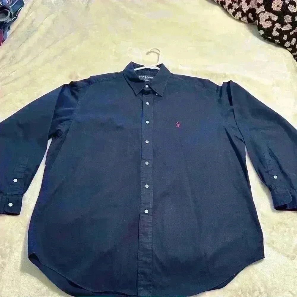 RALPH LAUREN Men's Navy Blake Two-Ply Cotton‎ Button-Up Long-Sleeve Shirt SZ XL - Picture 3 of 7